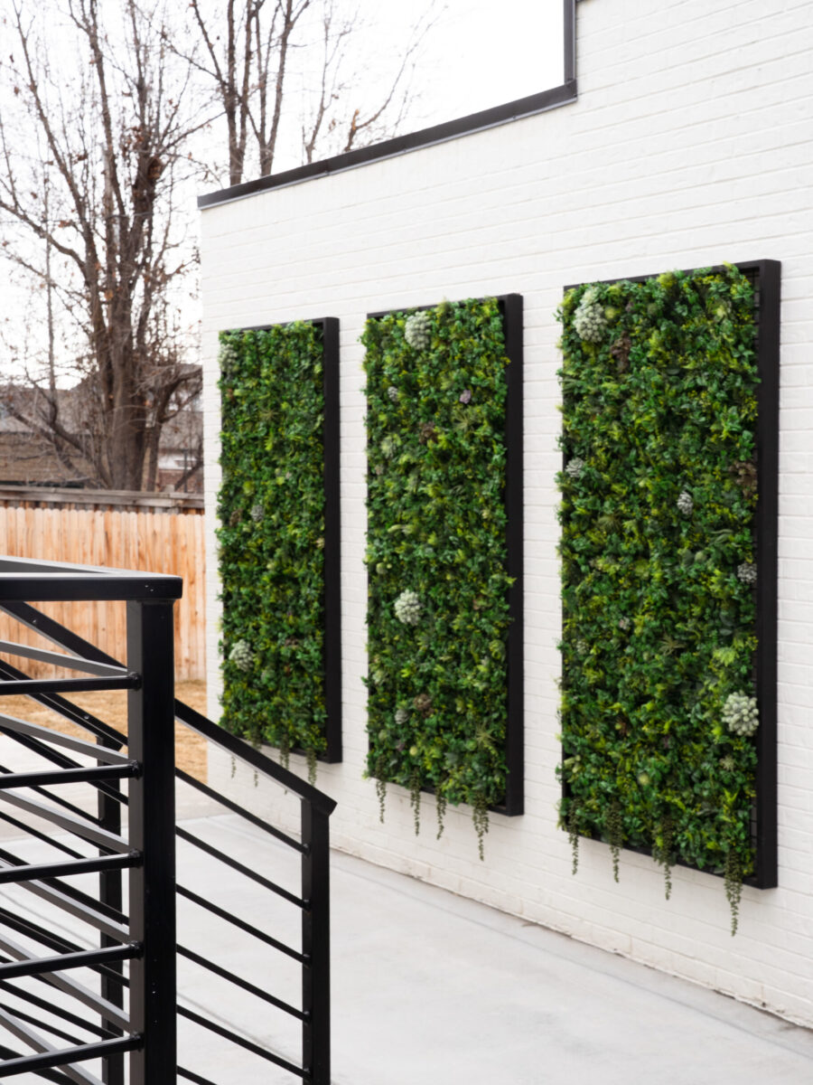Architectural living wall against a crisp white exterior